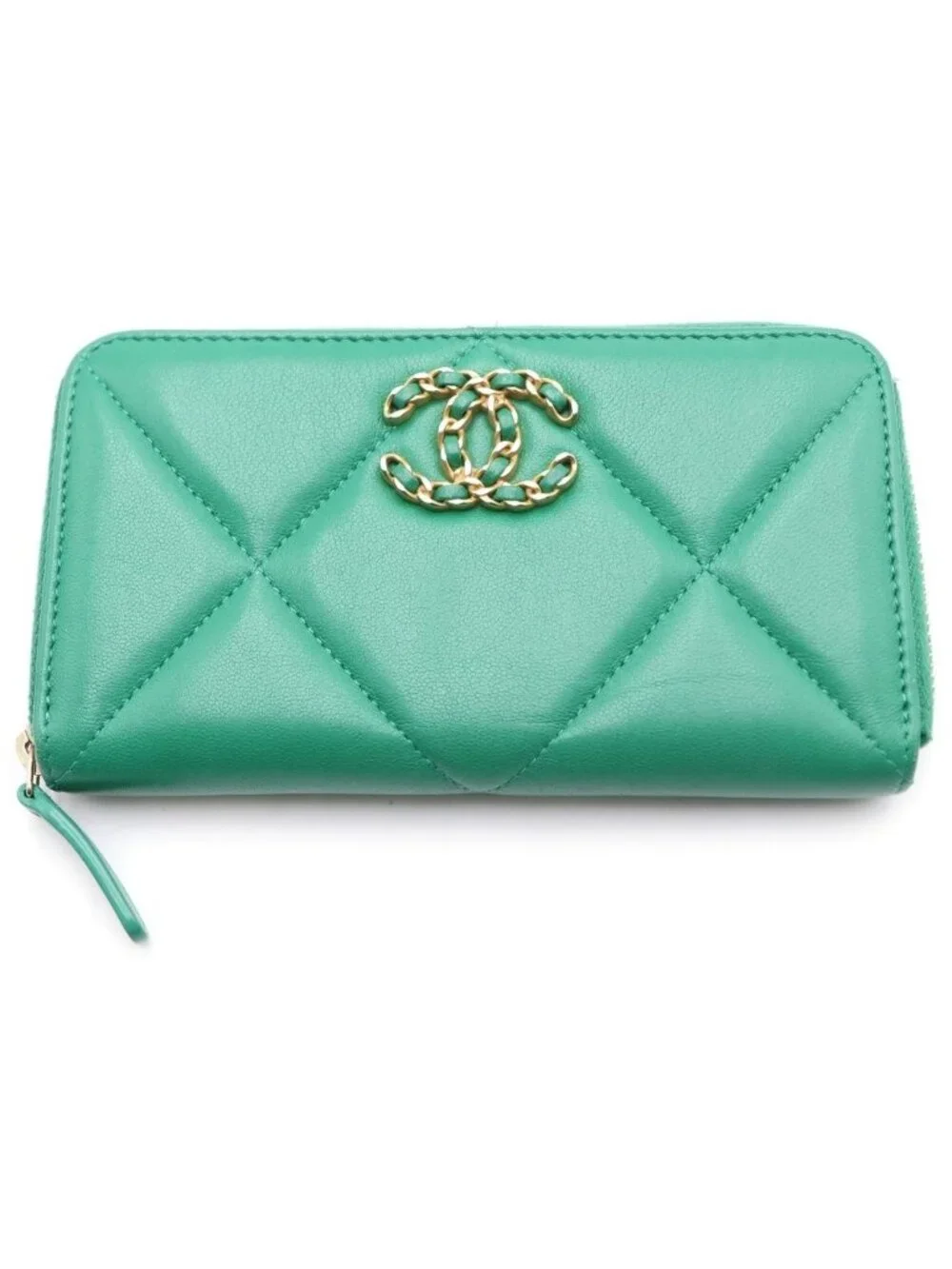 Chanel Chain Coco Wallet Card Case Green Leather Gold